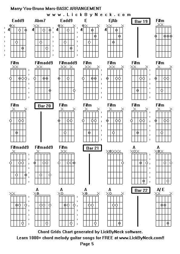 Chord Grids Chart of chord melody fingerstyle guitar song-Marry You-Bruno Mars-BASIC ARRANGEMENT,generated by LickByNeck software.